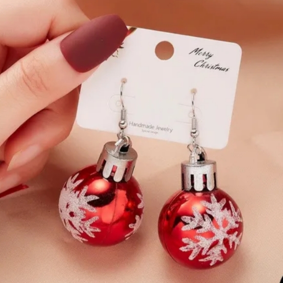 Jewelry - HP NWT Adorable Boho Red & White Snowflake Handmade Christmas Ornament Earrings!